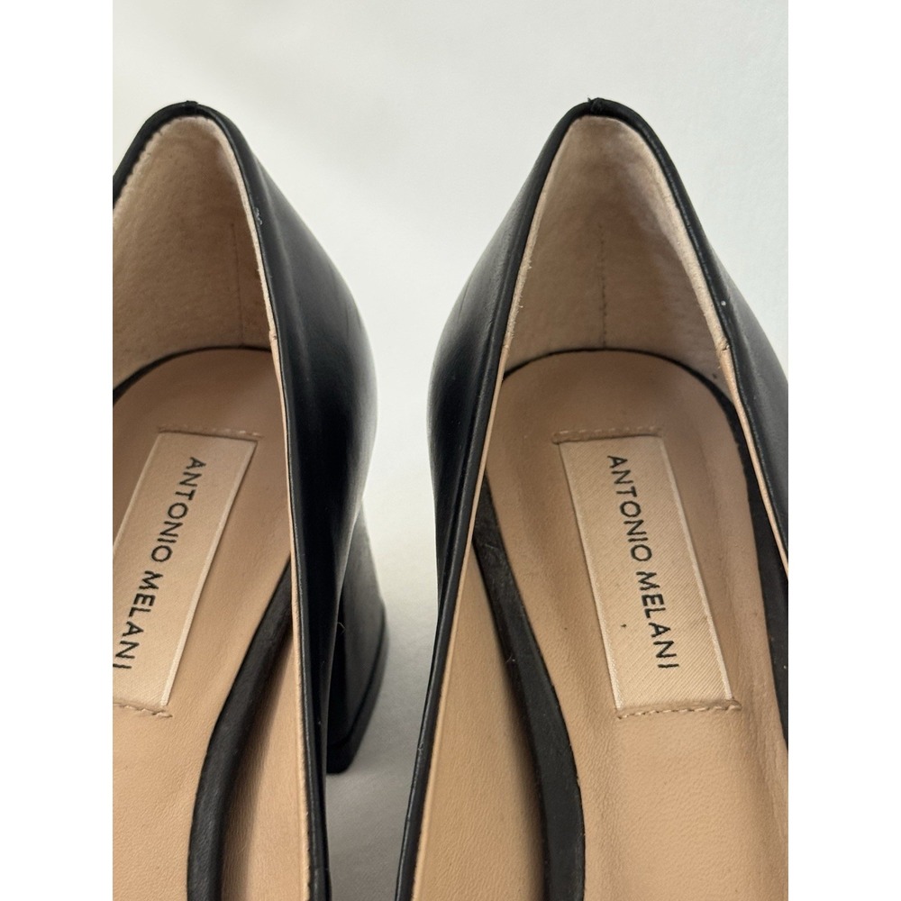 Antonio Melani Black Leather Heeled Pumps 7.5 Block - Picture 4 of 10